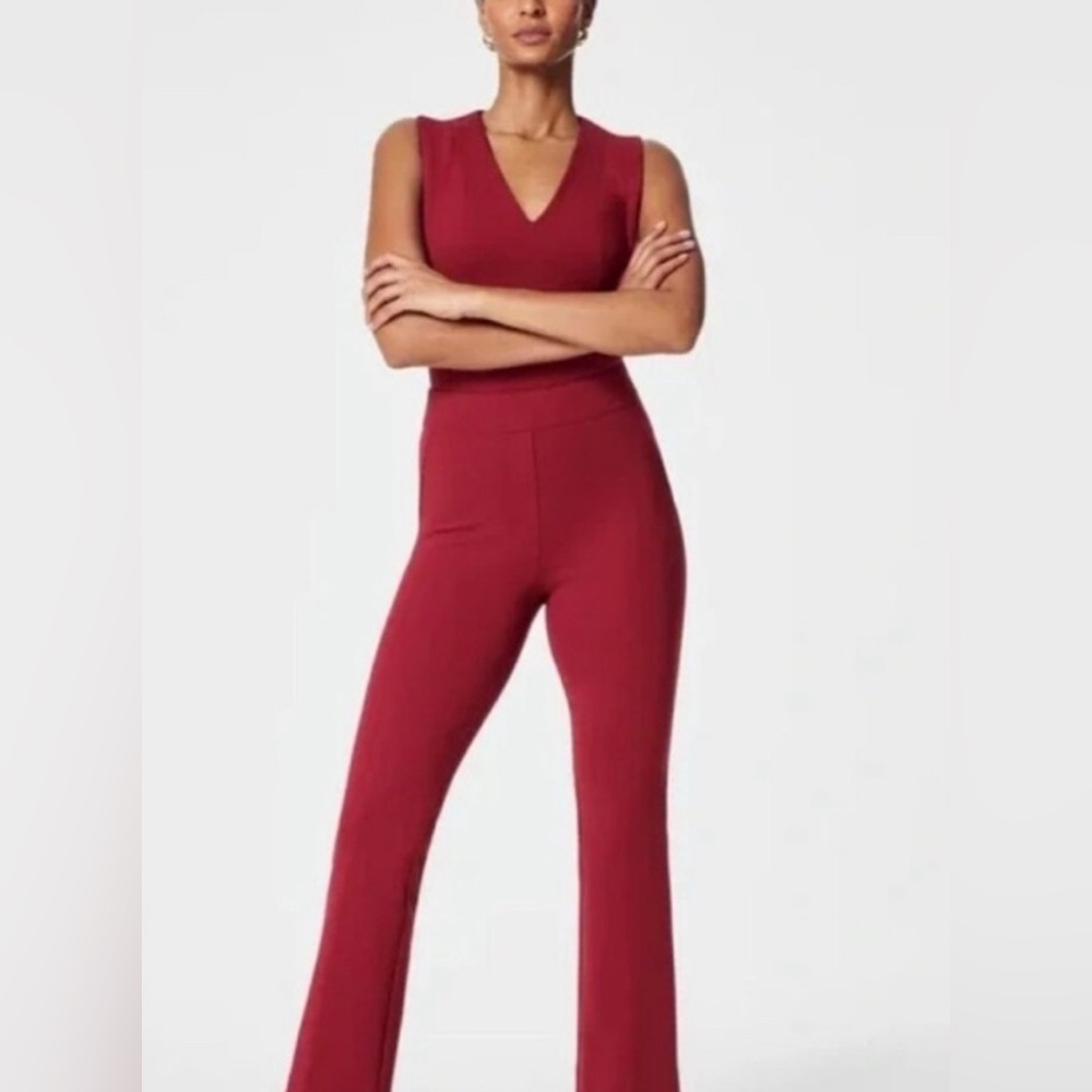 SPANX Perfect Fit Ponte Sleeveless Top & Kick Flare Pant - Petite Medium Red